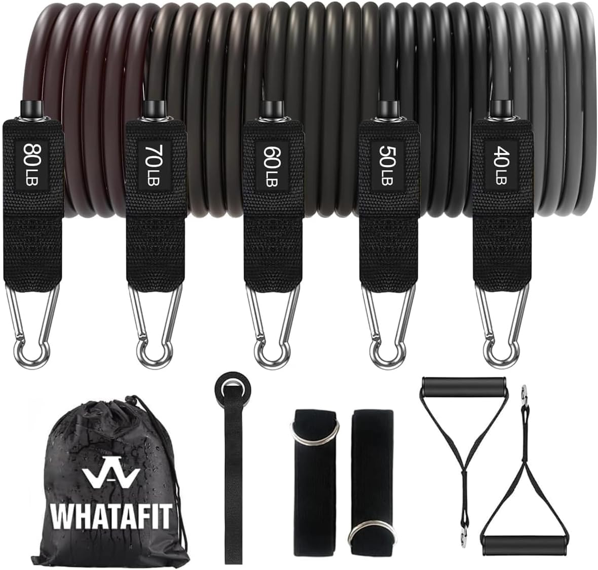 WHATAFIT Resistance Bands with Handles, 150 lb Exercise Bands Set