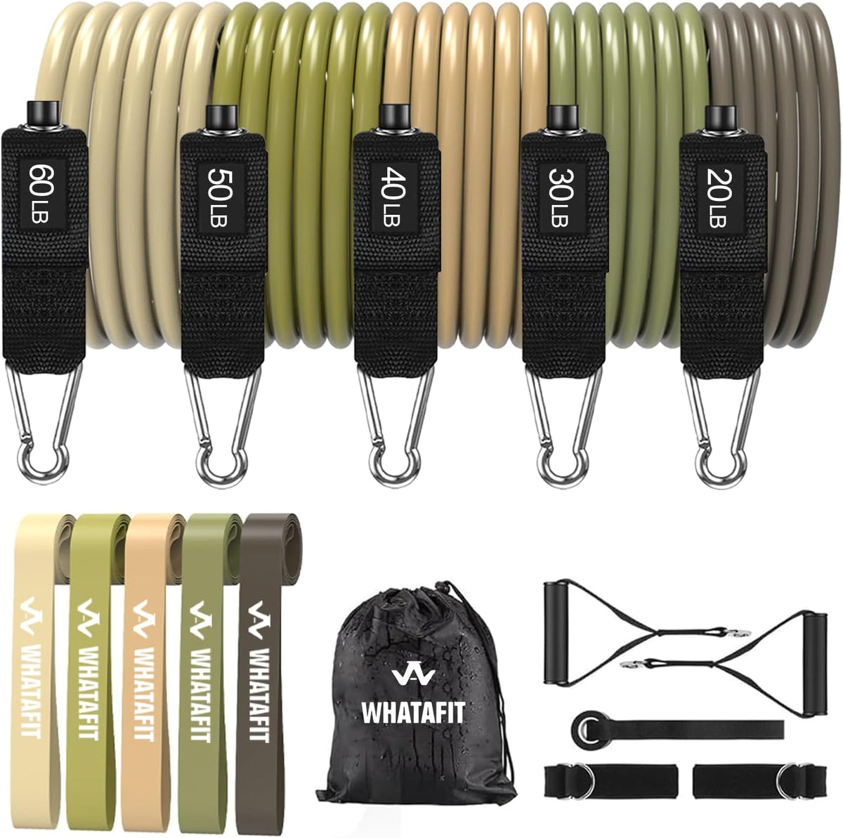 WHATAFIT Resistance Bands with Handles, 150 lb Exercise Bands Set