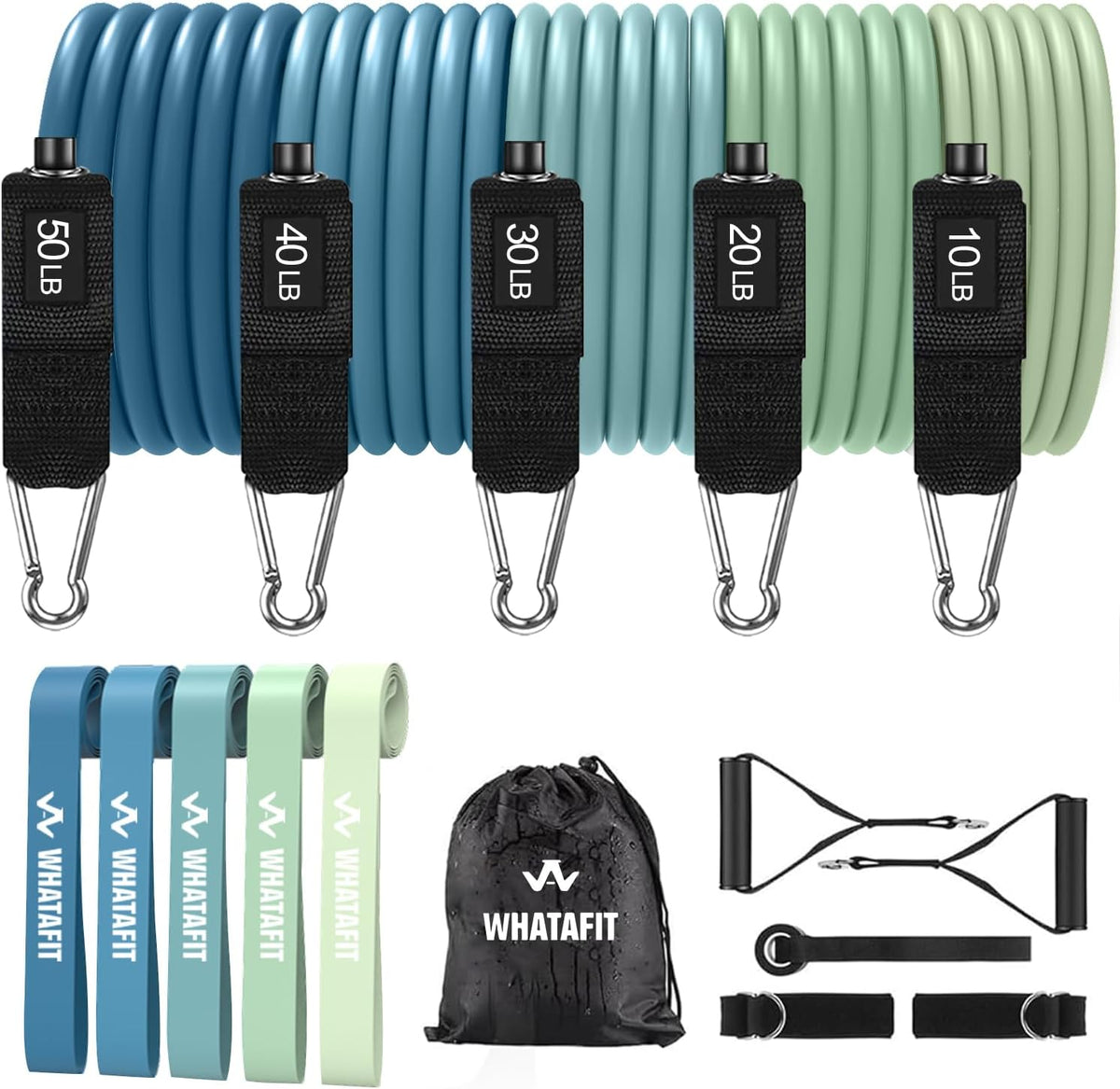 WHATAFIT Resistance Bands with Handles, 150 lb Exercise Bands Set