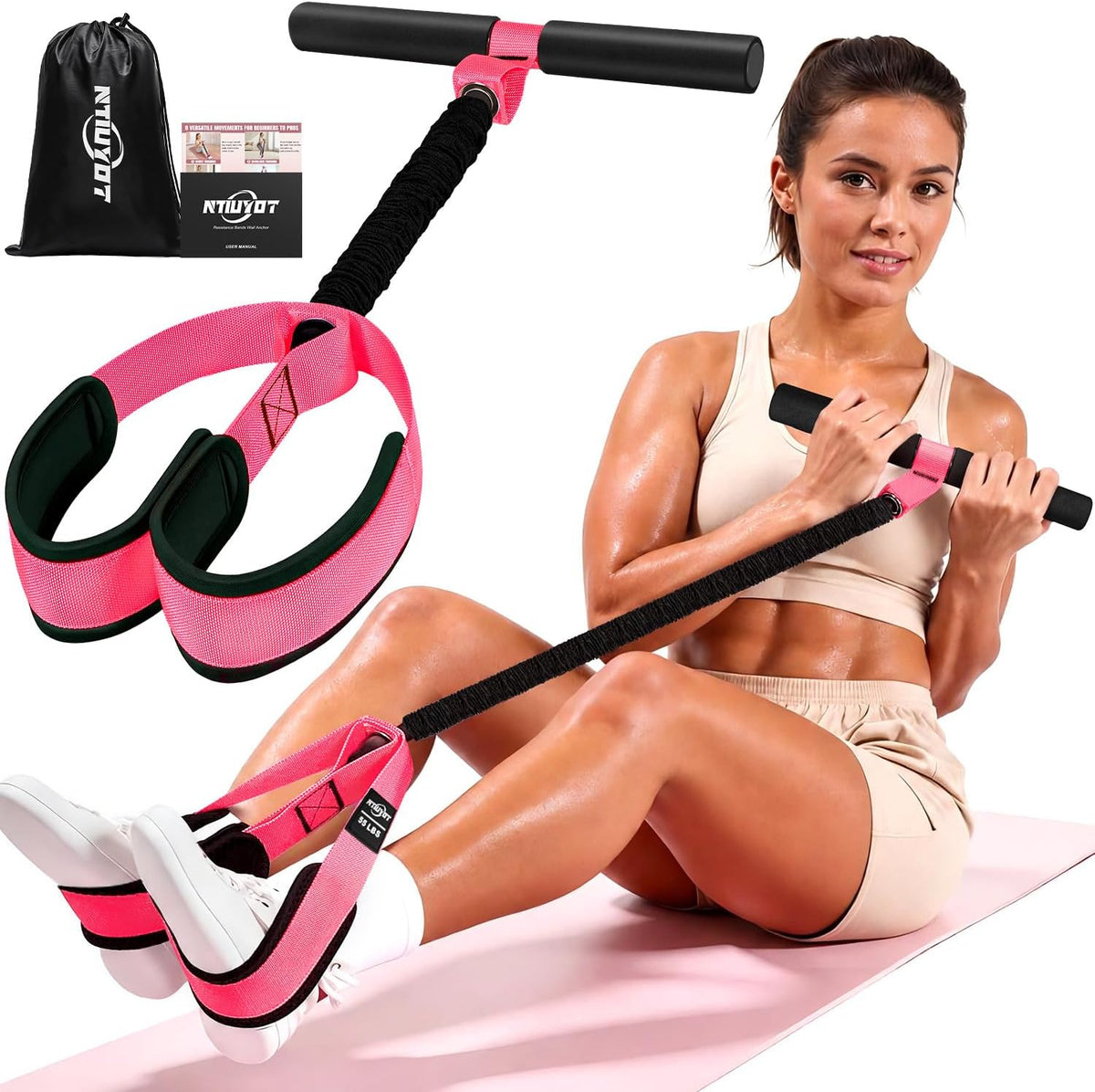 Pedal Resistance Band with Handle for Women, Home Gym Exercise Equipment