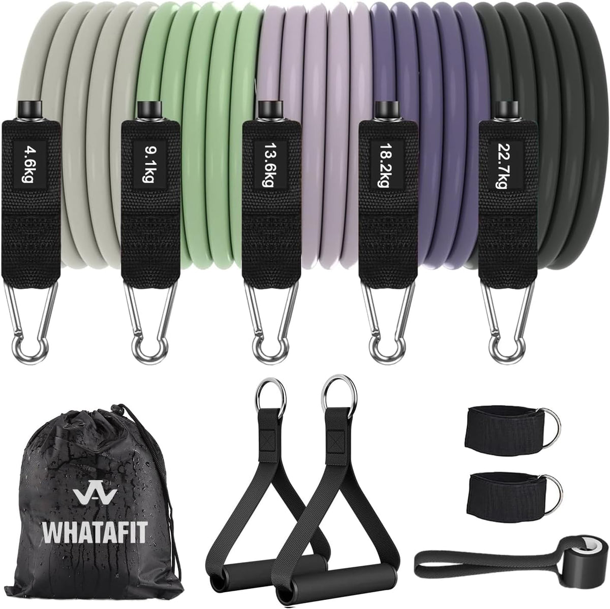 WHATAFIT Resistance Bands with Handles, 150 lb Exercise Bands Set