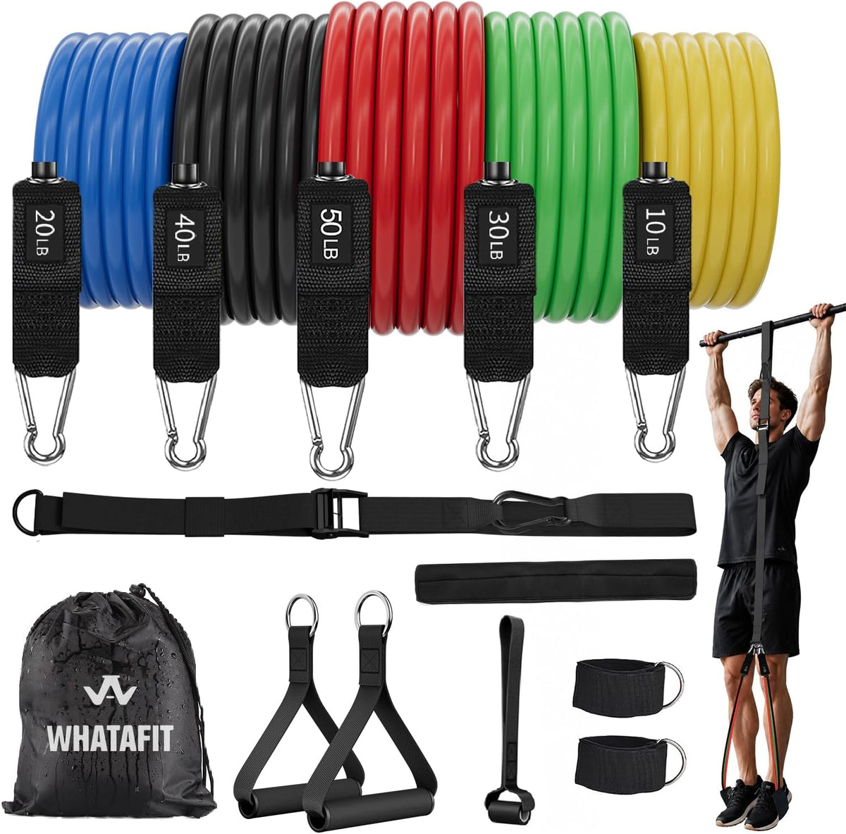 WHATAFIT Resistance Bands with Handles, 150 lb Exercise Bands Set