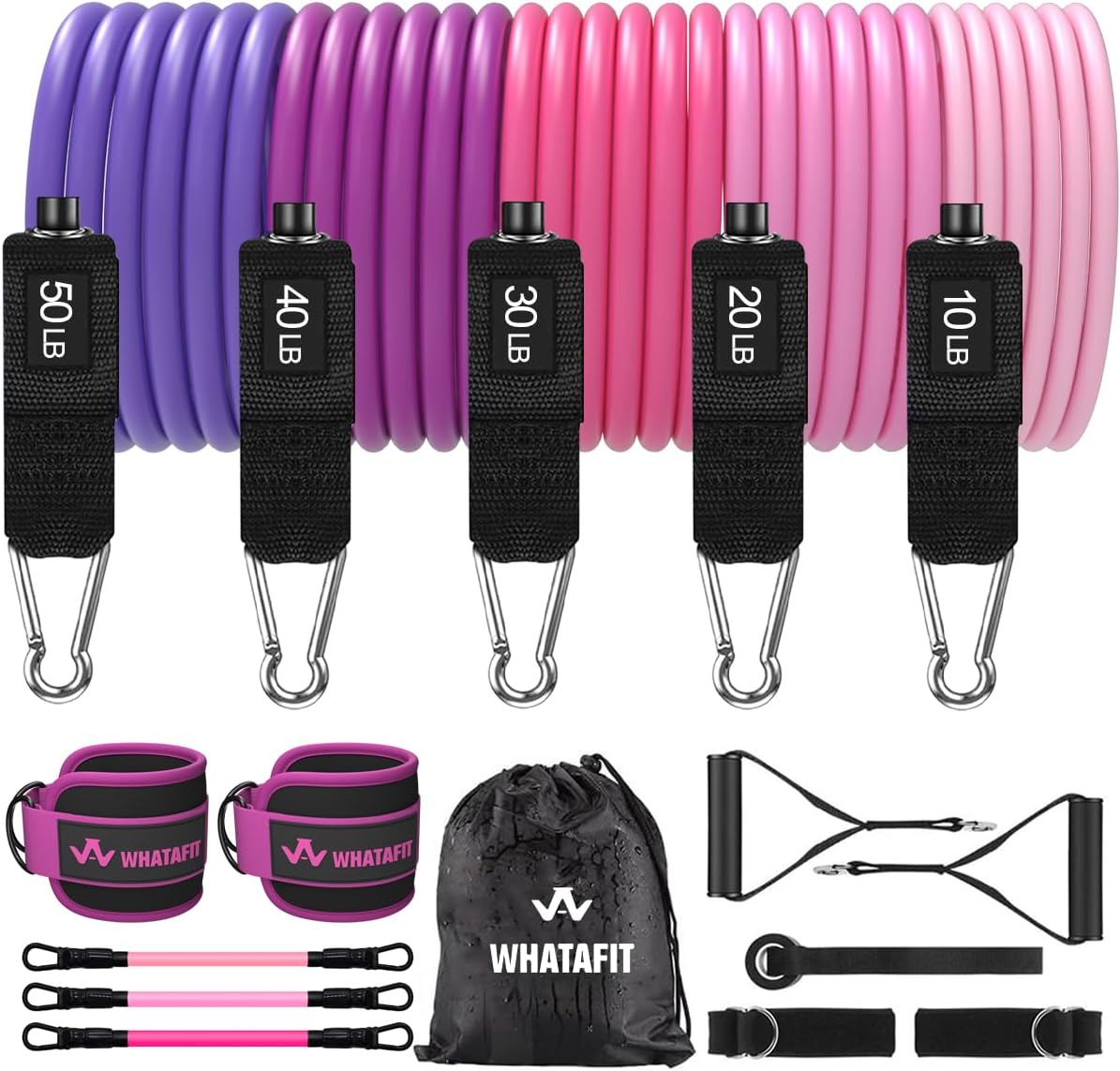 WHATAFIT Resistance Bands with Handles, 150 lb Exercise Bands Set