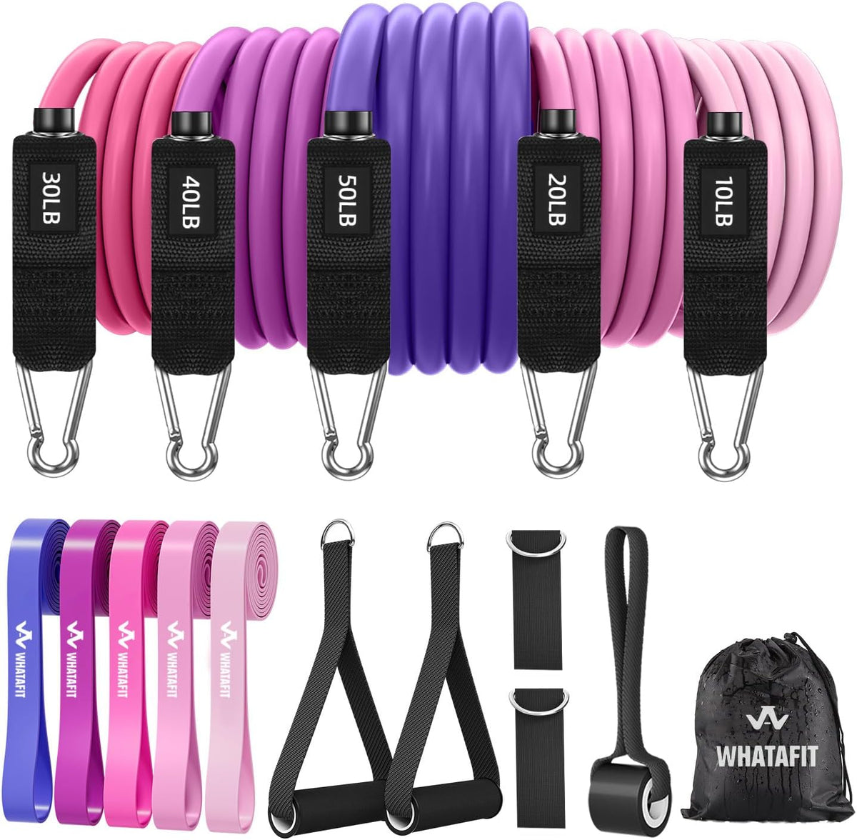 WHATAFIT Resistance Bands with Handles, 150 lb Exercise Bands Set