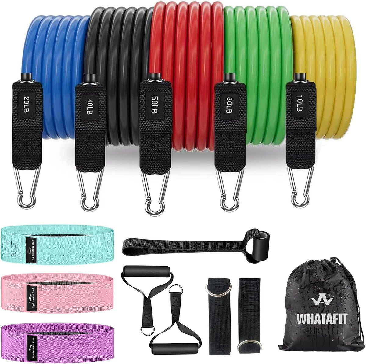 WHATAFIT Resistance Bands with Handles, 150 lb Exercise Bands Set