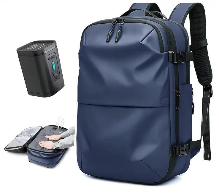 Airback Vacuum Seal Travel Backpack 60L Expandable Air Compression System Water Resistant TSA Lock Carry-On Suitcase Luggage Black AERO - Vacuum Pump Included